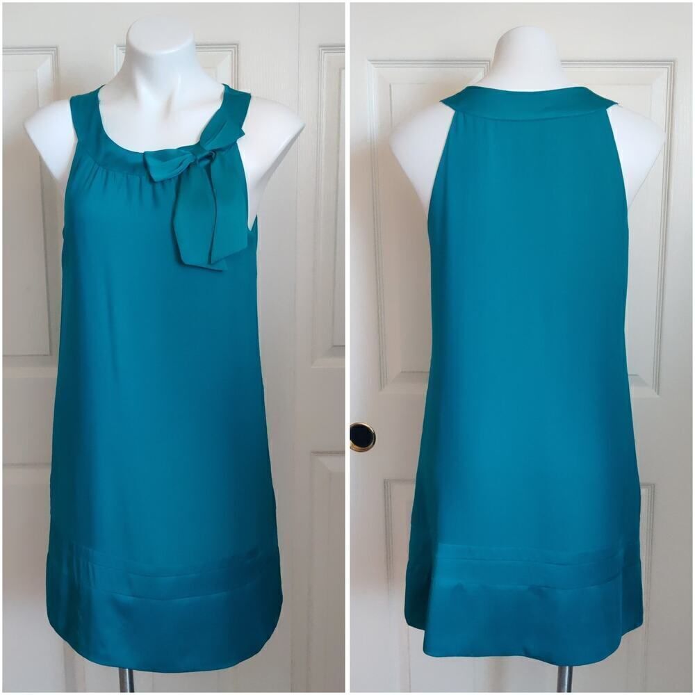 Teal bow shift dress